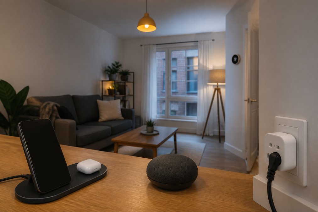 Professional illustration showing smart home gadgets for renters