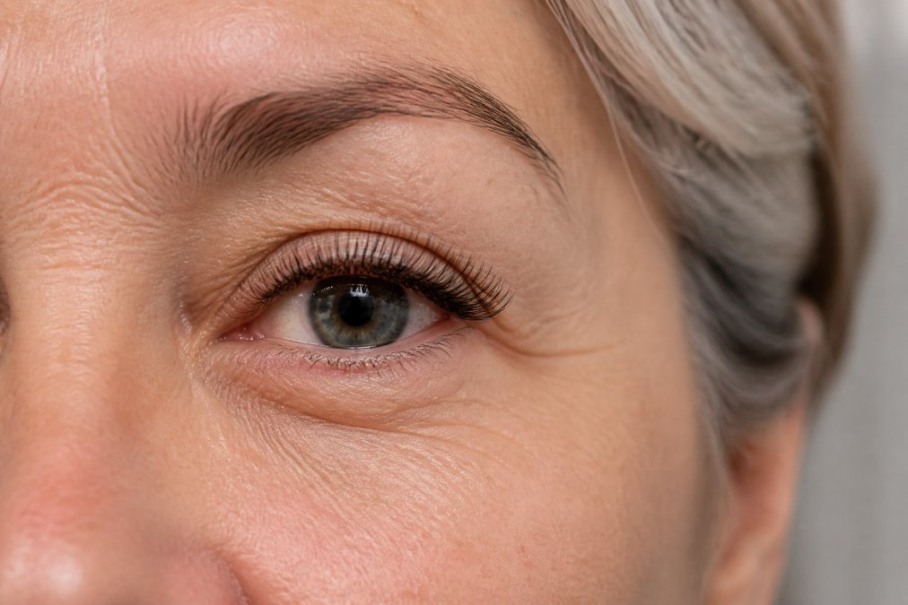 Diagram illustrating how natural lash styles create a lifted, open effect on mature hooded eyelids