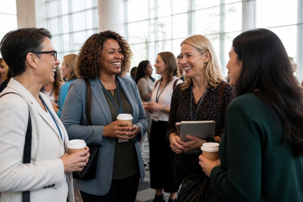 Diverse professional women networking with coffee at leadership conferences 2026