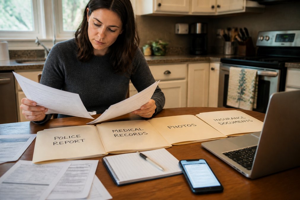 Step-by-step guide for organizing car accident claim documents into labeled folders and digital files.