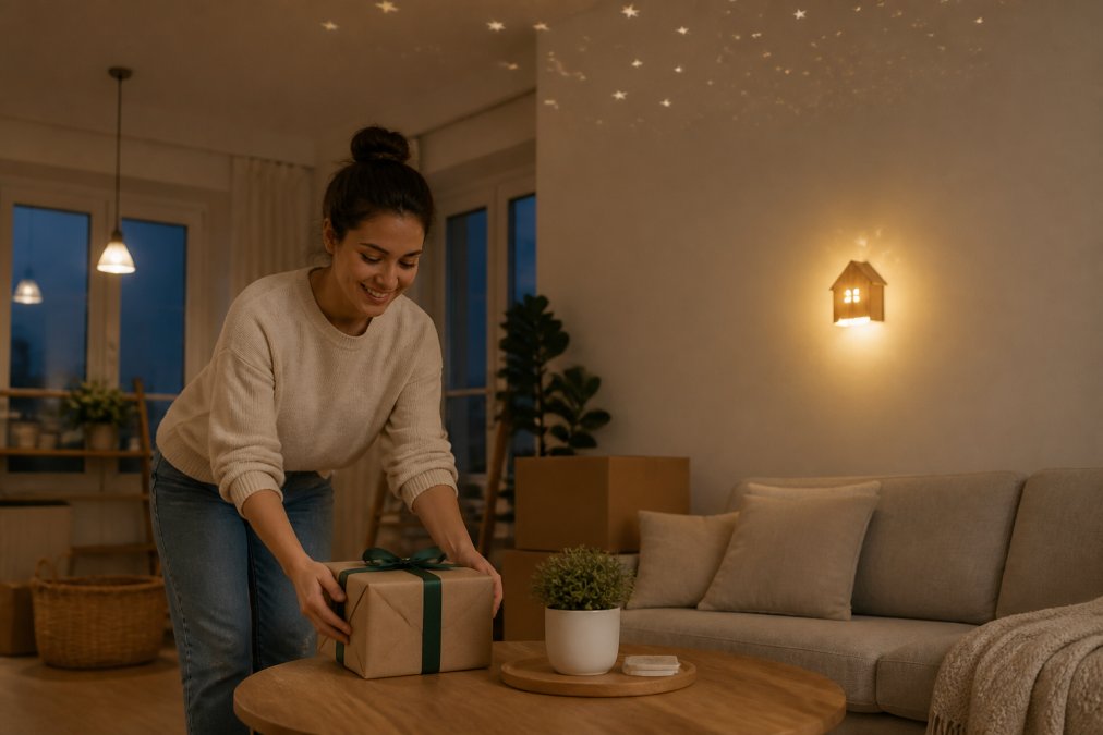 Infographic illustrating 10 unique housewarming gift ideas under 50 dollars for a cozy new home environment
