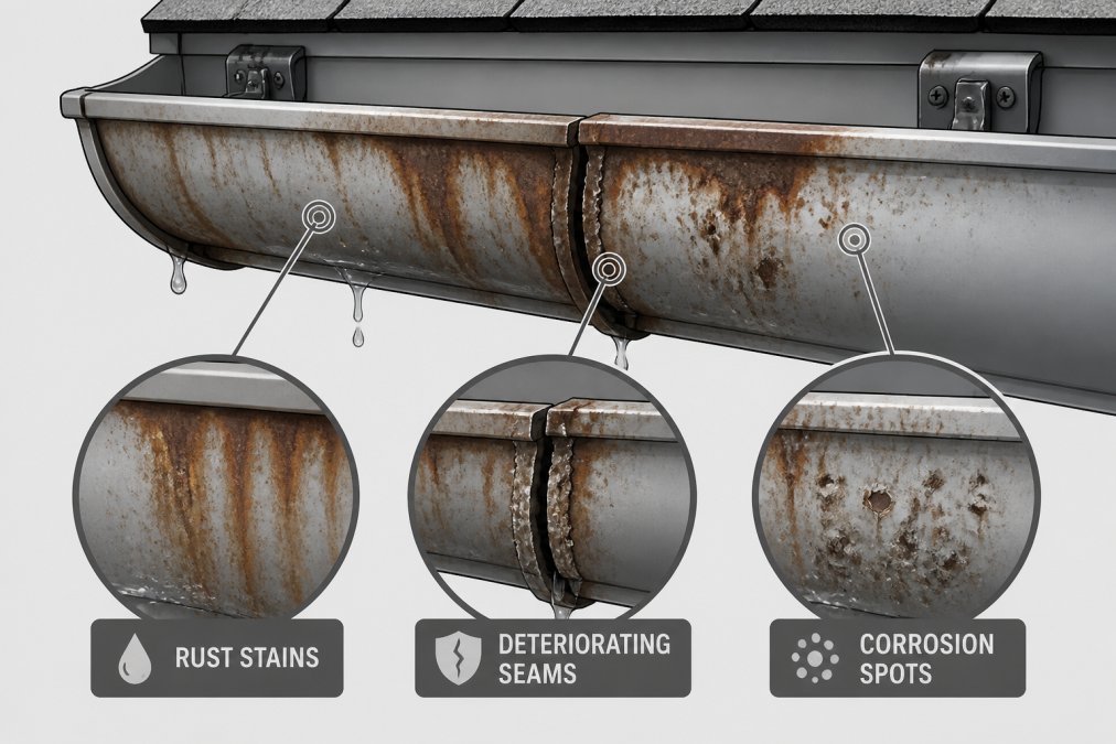 Professional illustration showing signs you need new gutters
