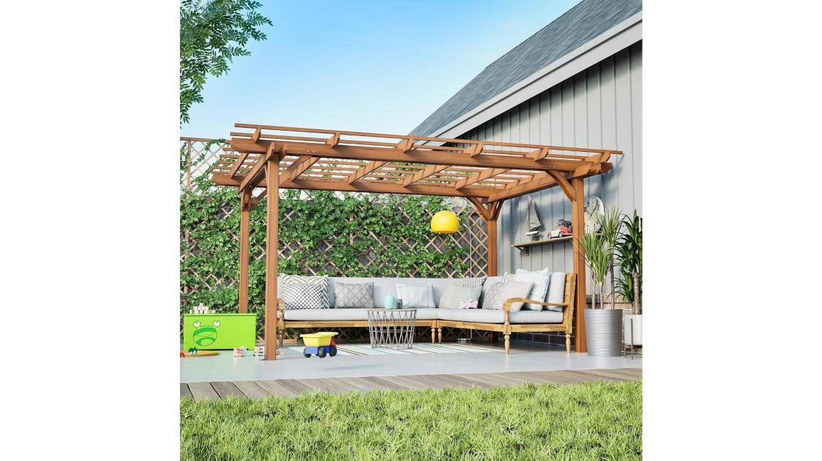 12 X 10 FT Outdoor Wood Pergola, Wooden Grape Trellis for Climbing Plant Support, Garden, Patio, Backyard, Deck, Brown