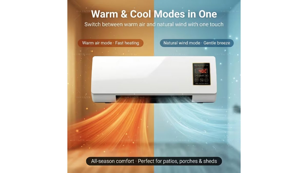 1200W Wall-Mounted Heater and Fan Combo with Remote