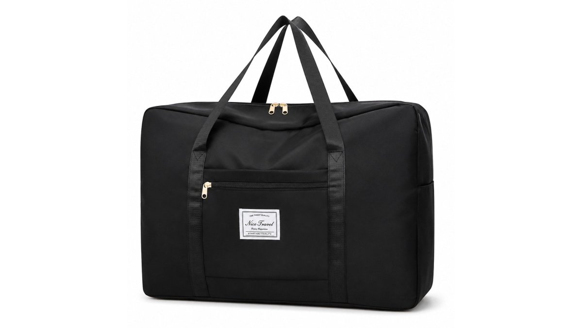 13x16x4.5 inch Black Travel Foldable Tote Bag