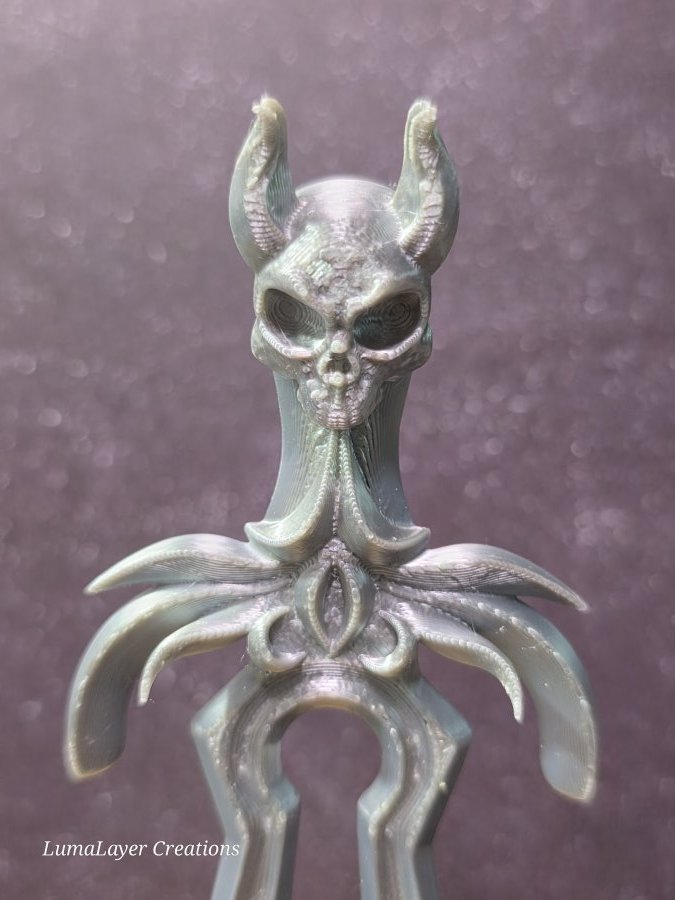 3d printed gothic hair pin with skull detail in the shape of a dagger