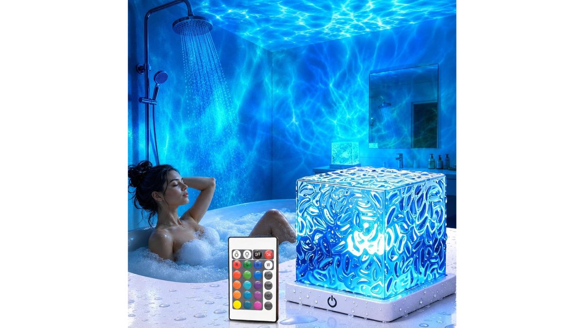 16-Color Ocean Wave Projector Lamp with Remote & Wood Base
