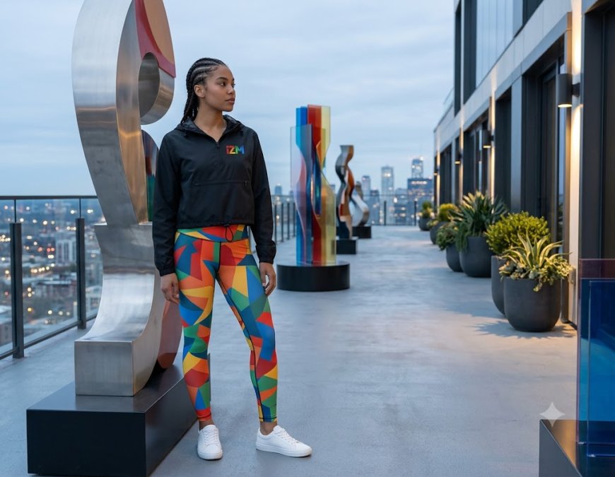 Two models wearing streetwear in a city setting