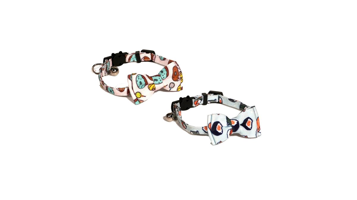 2 Pack Cat Collar with Bowtie - Sushi and Donut Print
