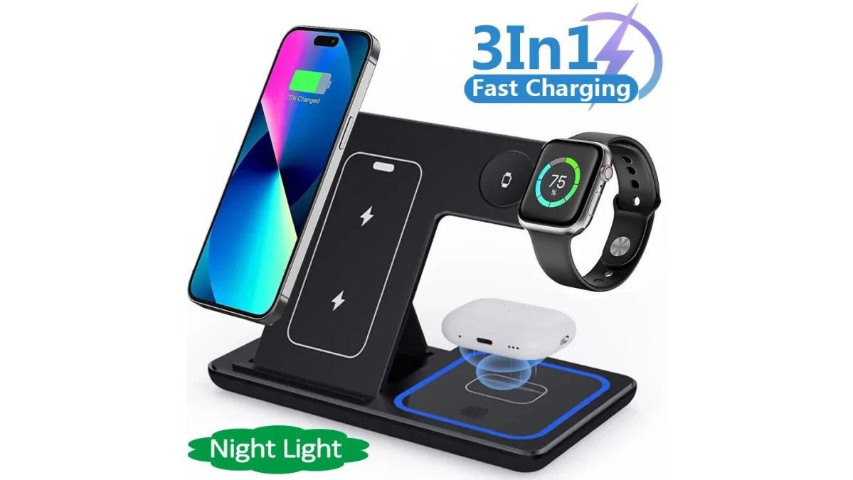 3 In 1 LED Fast Wireless Charger Stand Foldable Charging Station