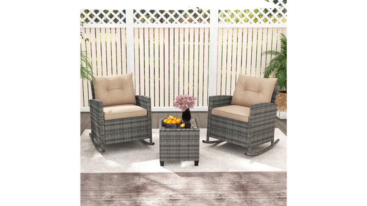 3-Piece Patio Rocking Chair Set with Glass Table