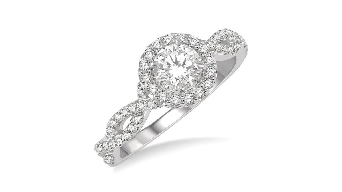 3/8 Ctw Semi-Mount Round Center Diamond Entwined Engagement Ring in 14K White Gold