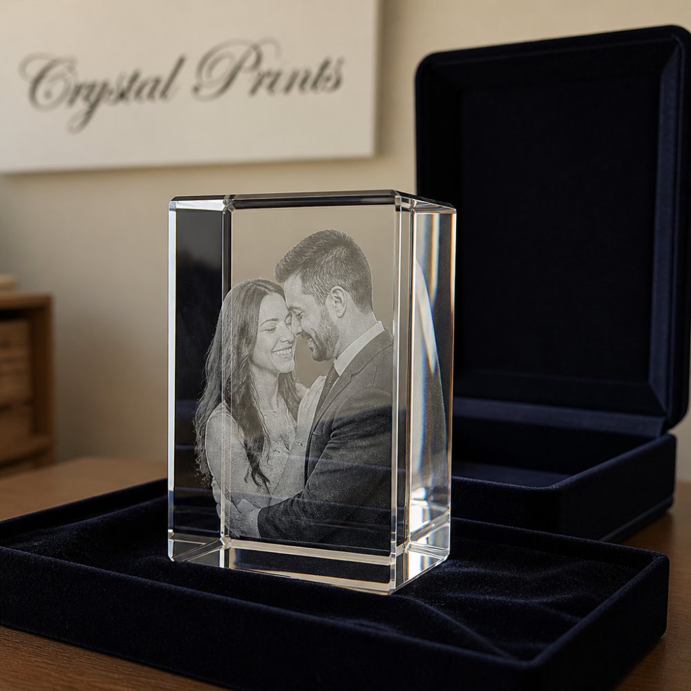 A high-quality 3D photo crystal with deep portrait clarity reflecting light, as often highlighted in top 3d photo crystal