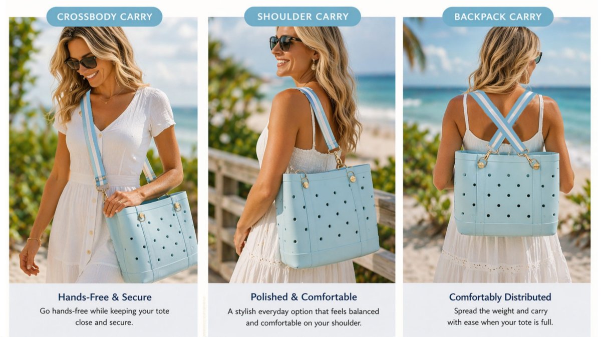 Three ways to carry: crossbody, shoulder, and backpack.
