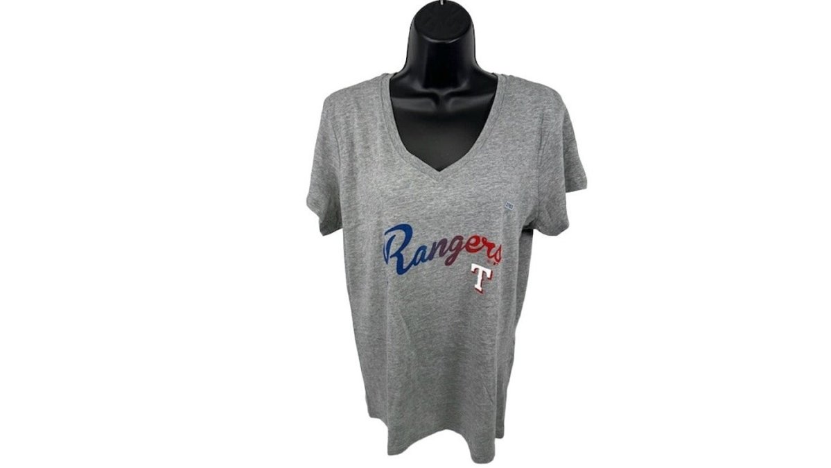 47 Brand Texas Rangers T-Shirt Cooperstown Collection Wahconah V-Neck Gray Womens Size L