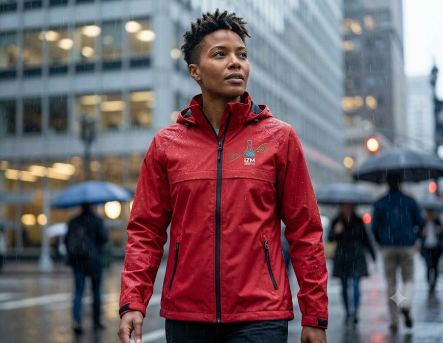 Person wearing red iZM jacket