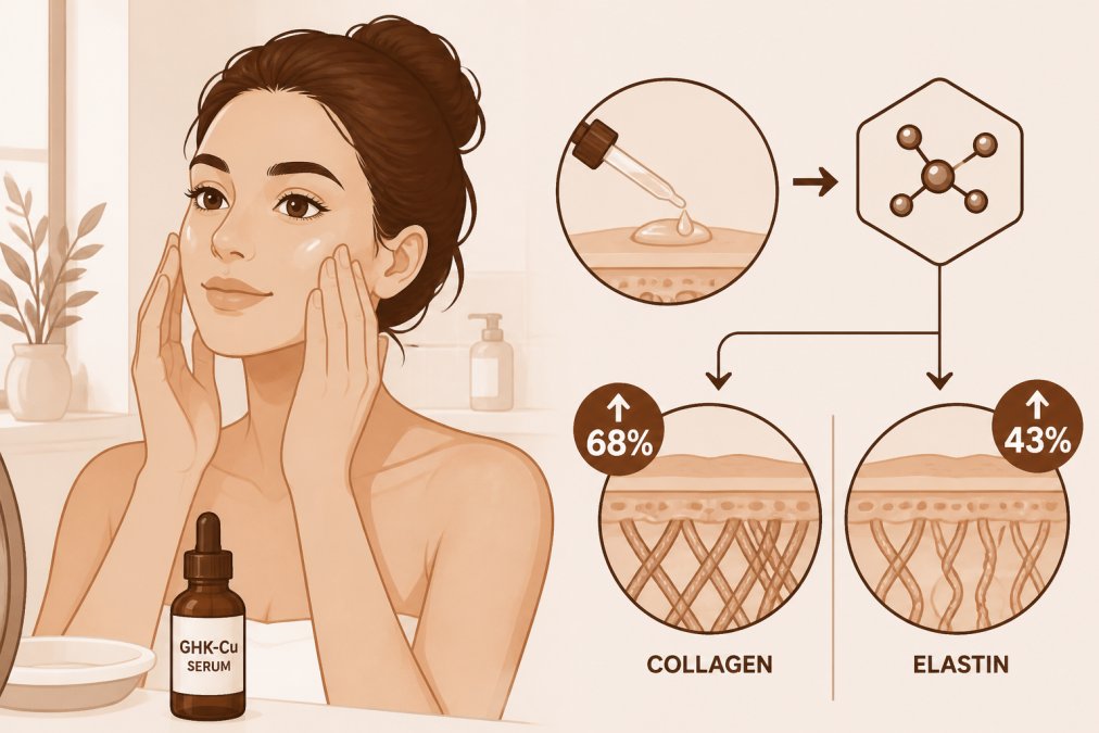 5 Benefits of GHK-Cu for Skin Anti-Aging 1 Professional illustration showing 5 benefits of GHK-Cu for skin anti-aging