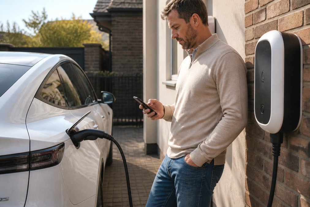 Professional illustration showing Homeowner for home EV charger installation