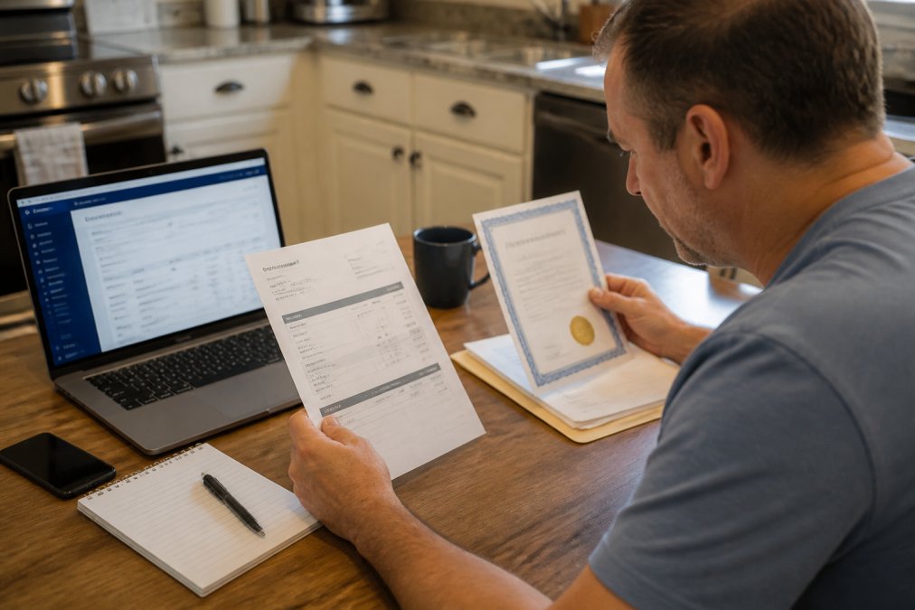 Process flowchart for obtaining insurance proof of installed home security systems
