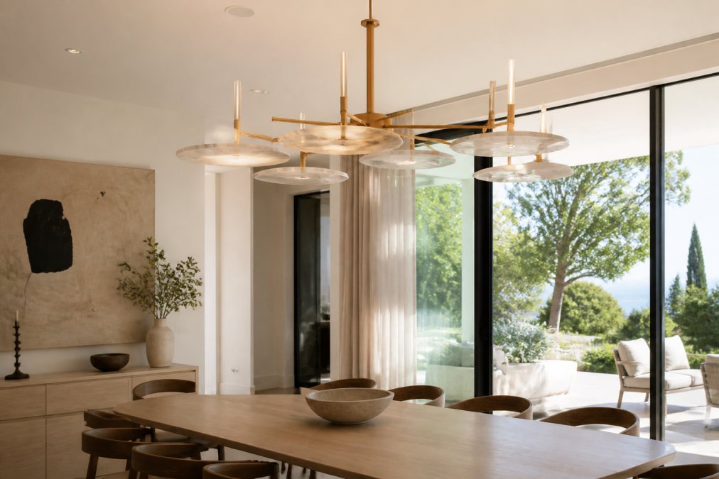 Infographic ranking the top 5 luxury lighting brands for modern homes and their signature design aesthetics
