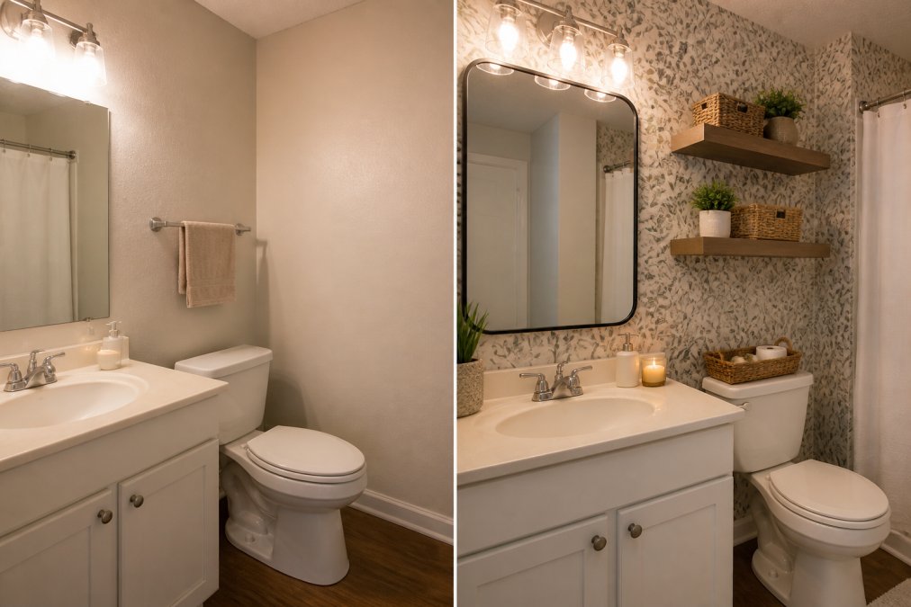Visual comparison chart showing renter-friendly bathroom upgrades