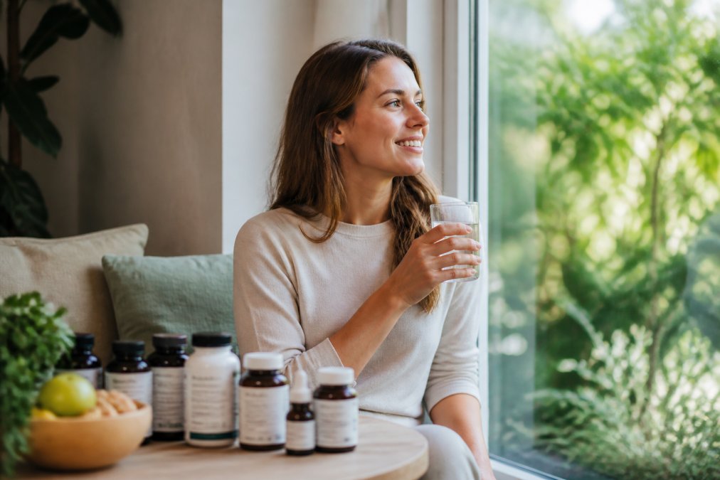 Vrouw voelt zich energiek en vitaal bij natuurlijk daglicht voor de 5 beste orthomoleculaire supplementen voor energie