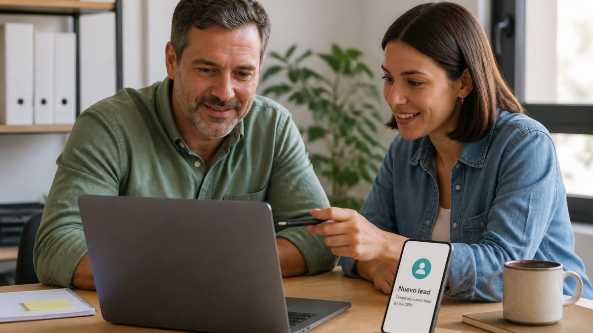 Dashboard de CRM en laptop y móvil para optimizar la gestión de leads y centralizar contactos de clientes