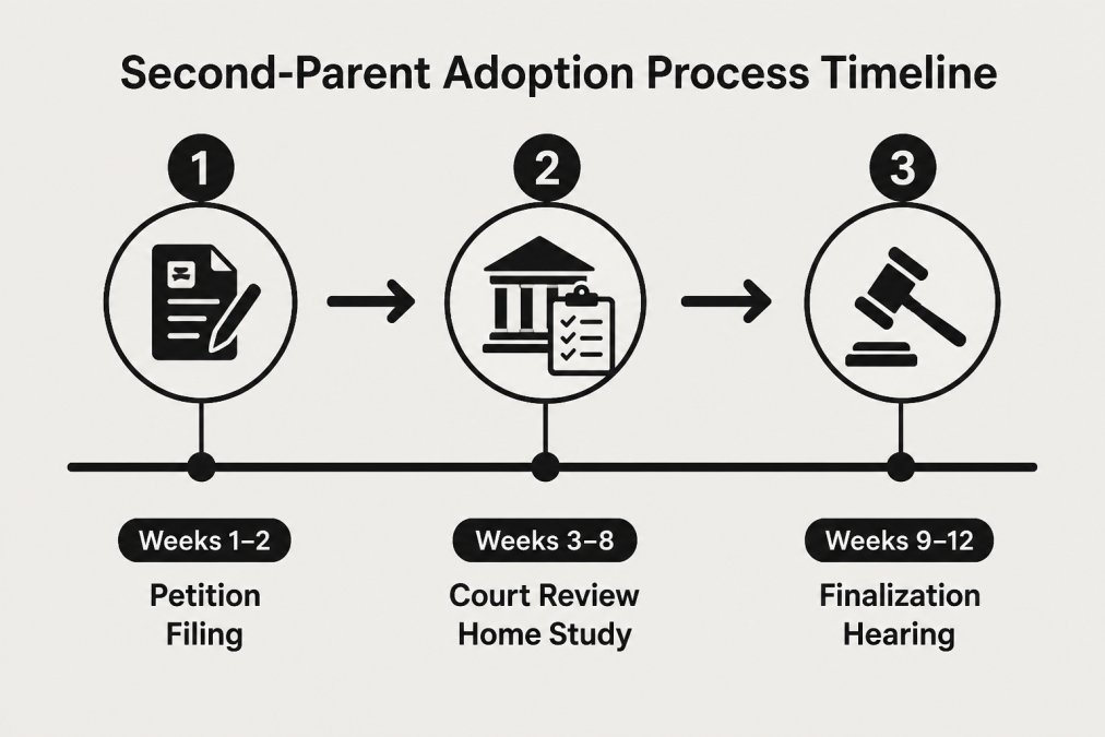 Process diagram showing steps for 5 legal steps for same-sex parentage