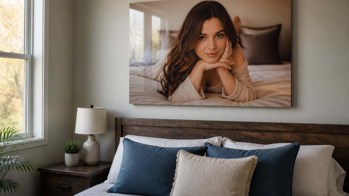 Detailed infographic comparing the clarity and depth of acrylic photo mounts against traditional paper prints