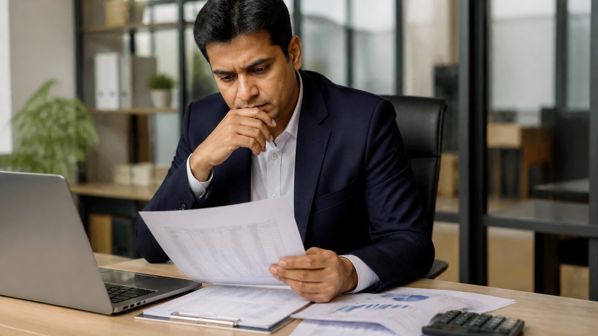 Business owner reviewing financial dashboards to balance revenue growth profitability on a modern office computer