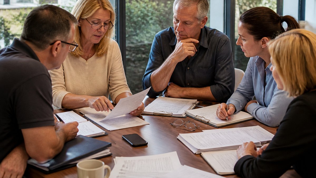 Checklist infographic helping committee members evaluate strata management service quality during meetings
