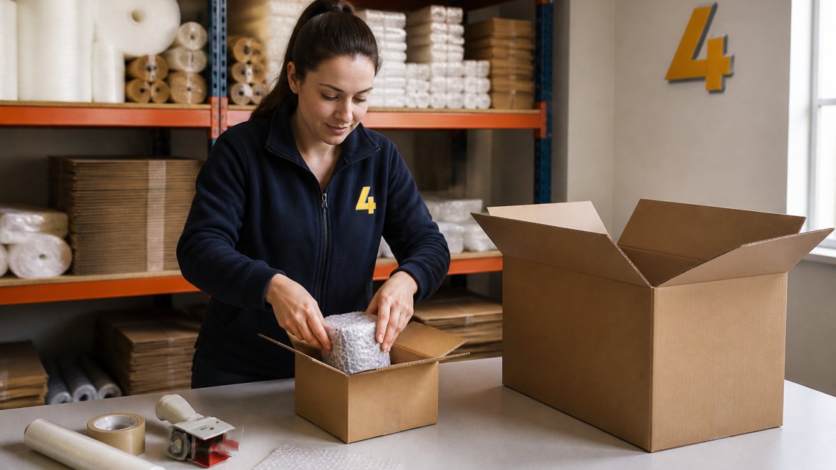 Diagram comparing right-sized packaging versus oversized boxes to help reduce shipping costs for online retailers.