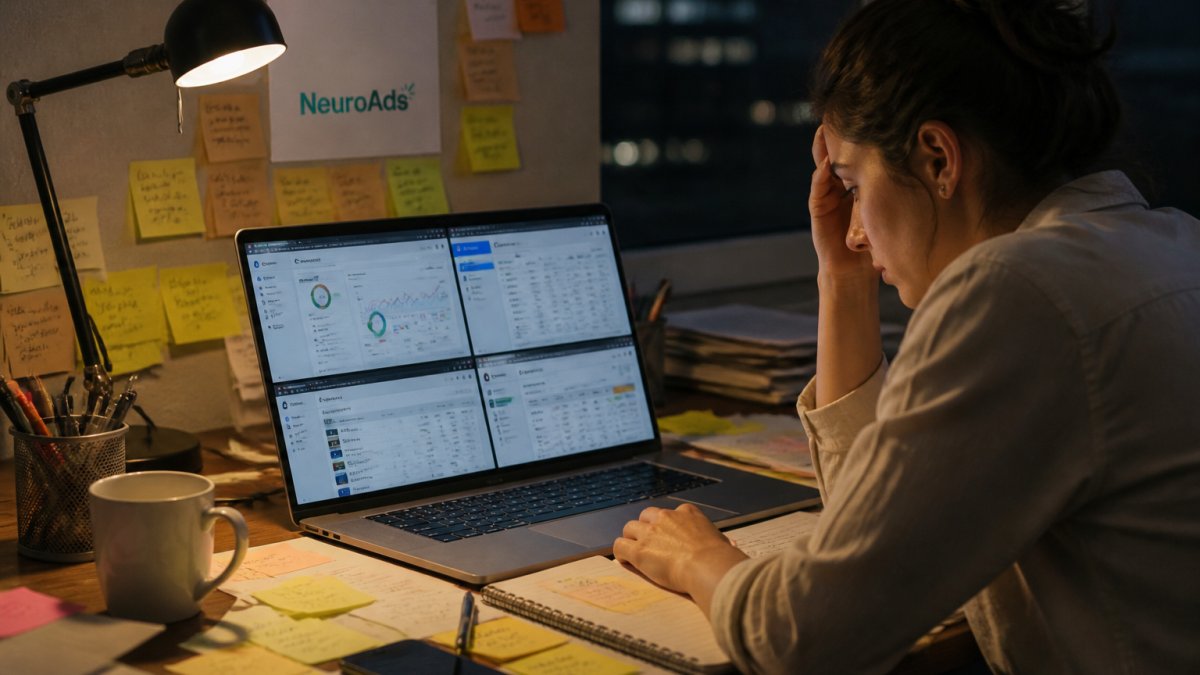 Marketing manager struggling with manual cross-platform ad management across multiple dashboard browser tabs.