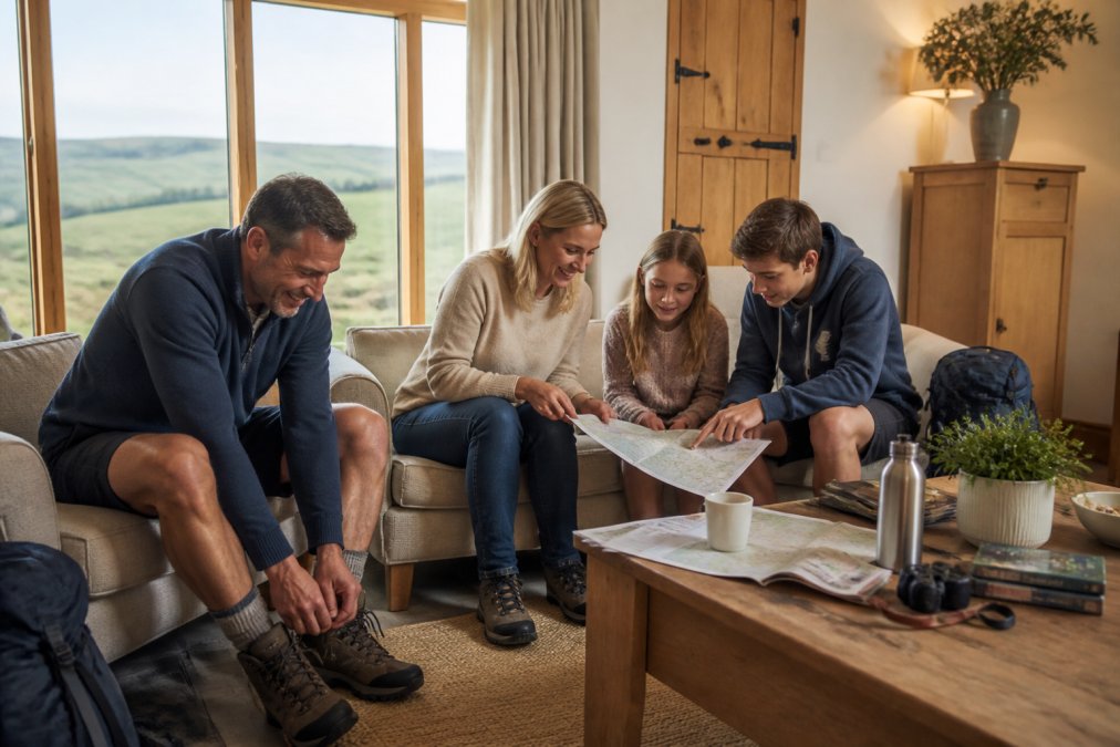 Professional illustration showing Family for 7 best coastal walks in South Hams