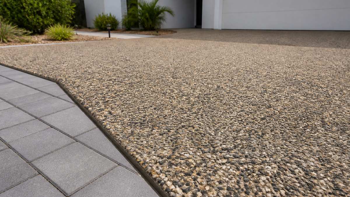 Diagram illustrating the decorative concrete process for creating high-grip exposed aggregate driveways