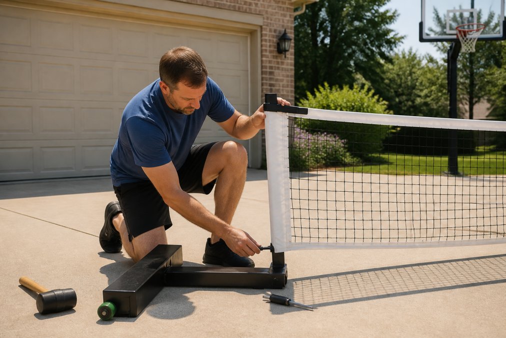 Step-by-step visual guide for net and homeowner and assembling concepts for 7 best portable pickleball nets for driveways
