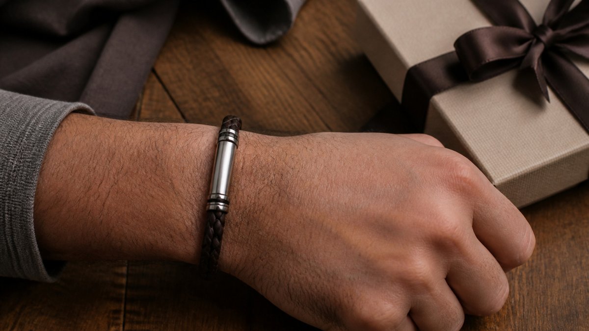 Infographic showing the step-by-step process of customizing engraved leather bracelets as a thoughtful gift