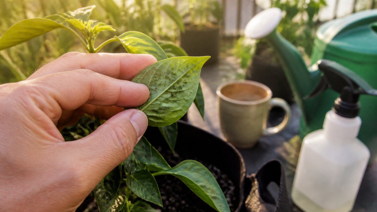 Diagram illustrating the step-by-step process for identifying and treating aphid infestations on pepper plants