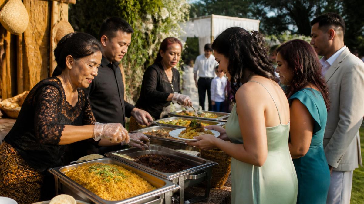 Flowchart detailing the buffet service process provided by wedding caterers for outdoor Indonesian receptions