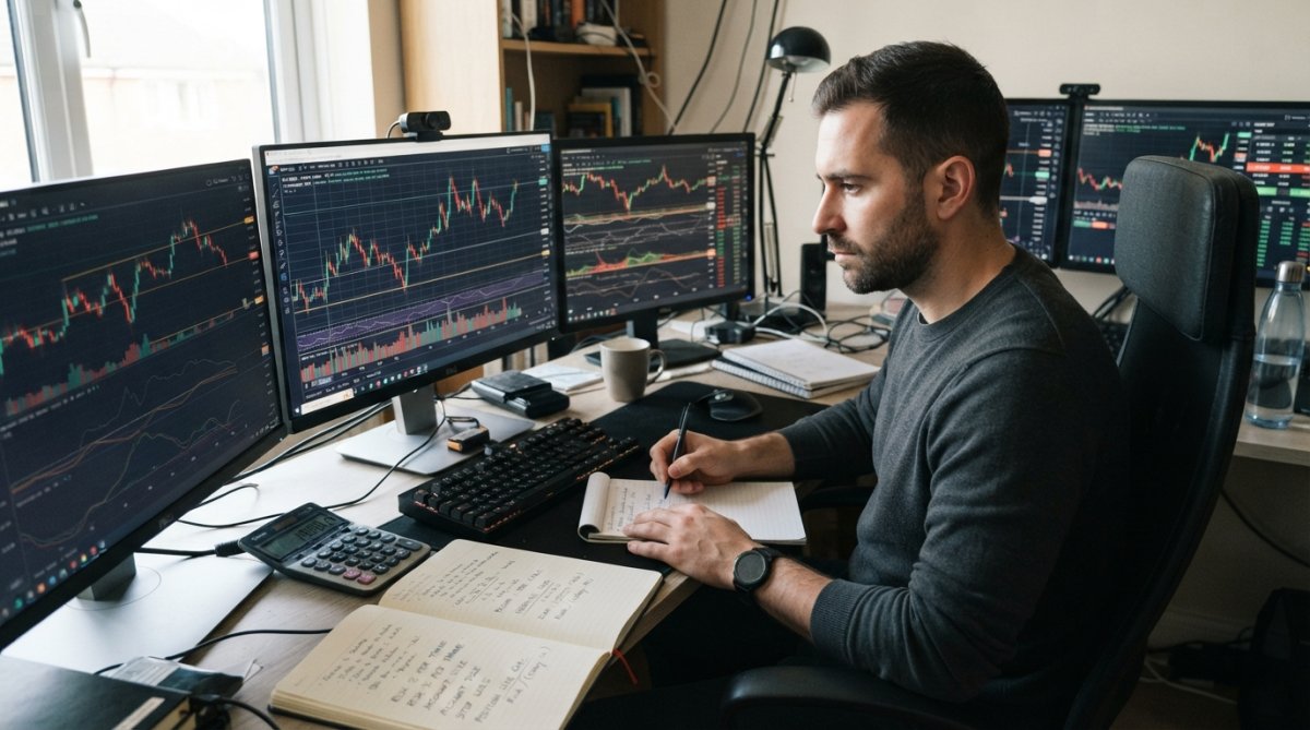 Professional illustration showing 7 risk management rules for day trading