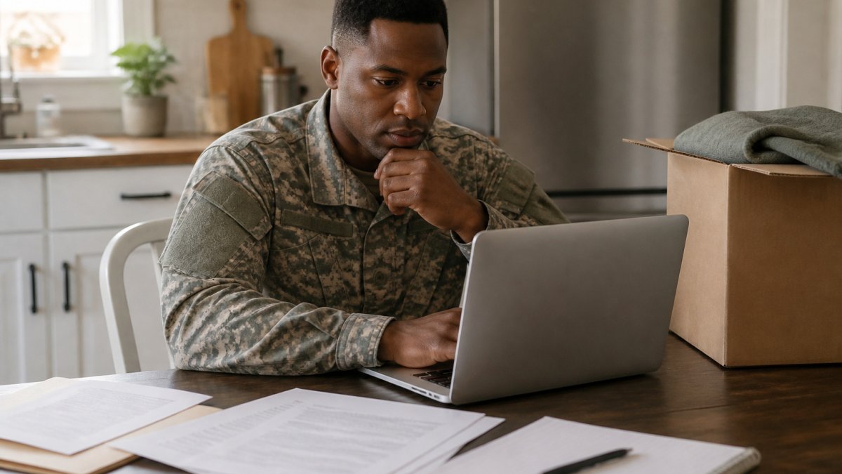 Flowchart illustrating the remote process for closing on a house while deployed at a kitchen table.