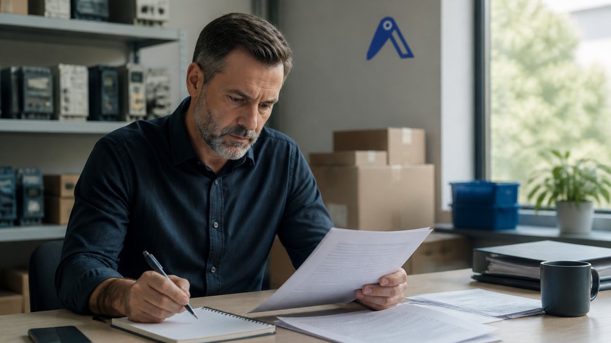 Procurement manager reviewing supplier quotes while negotiating bulk pricing industrial components at their desk