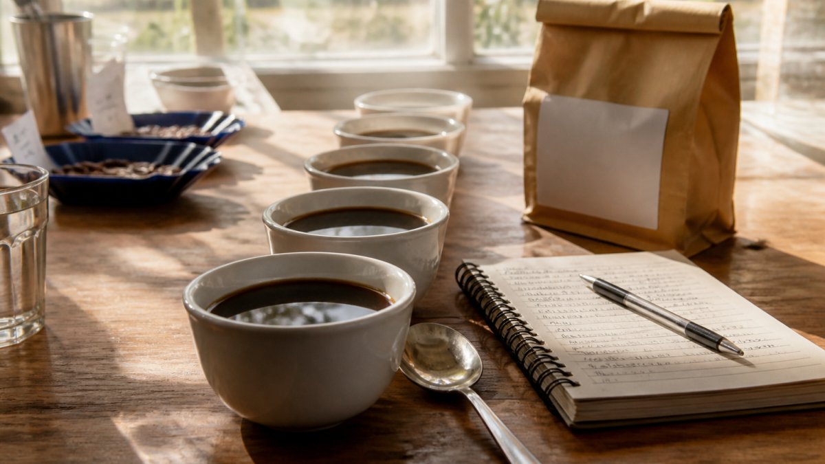 Diagram illustrating the controlled cupping protocol for evaluating coffee bean freshness and flavor profiles.