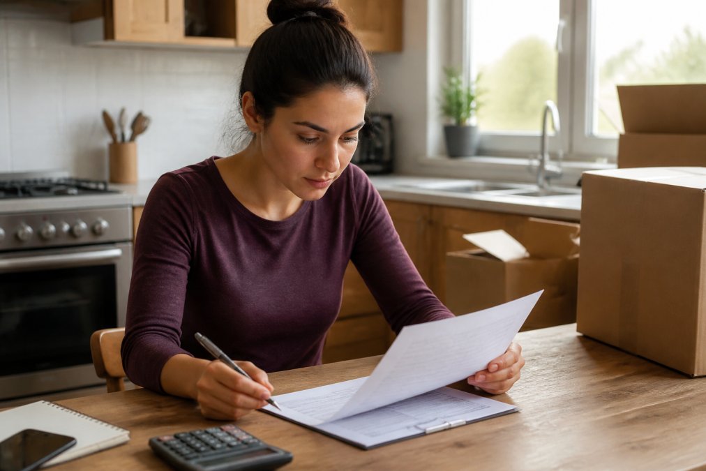 Checklist infographic for reviewing moving estimates to avoid hidden moving fees before signing.