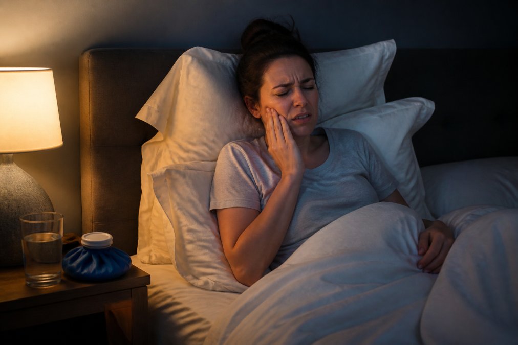 Infographic illustrating how to elevate your head with pillows to alleviate nighttime tooth pain symptoms.