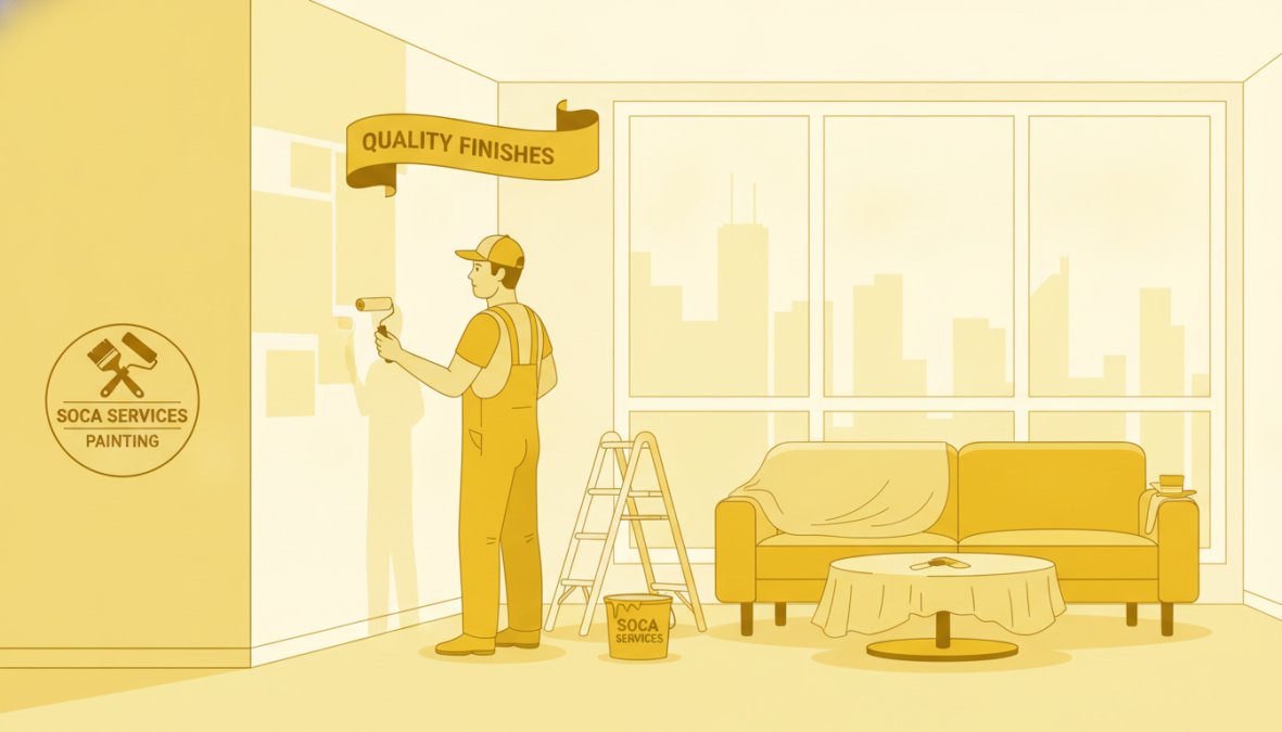 Professional painter carefully applying fresh interior paint to residential condo wall in Downtown Toronto, showing precision brushwork and attention to detail with quality equipment