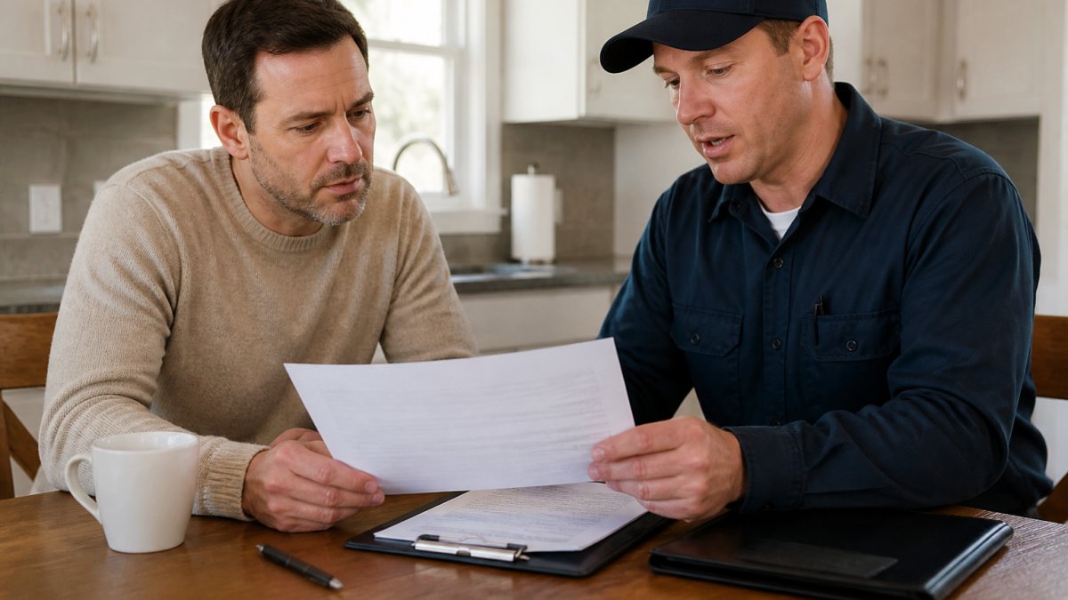 Infographic showing the verification process for hiring a handyman, including checking licenses and insurance.