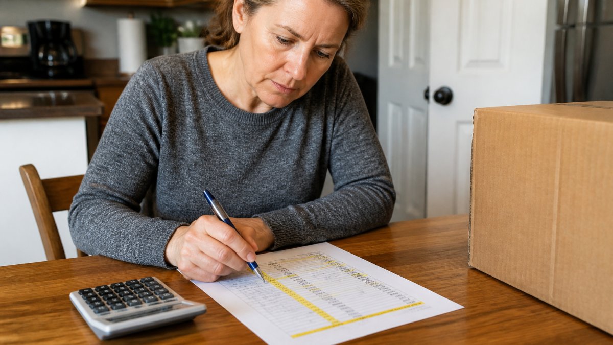 Person reviewing storage rental agreement fees with a calculator, a helpful visual for rental agreement tips.