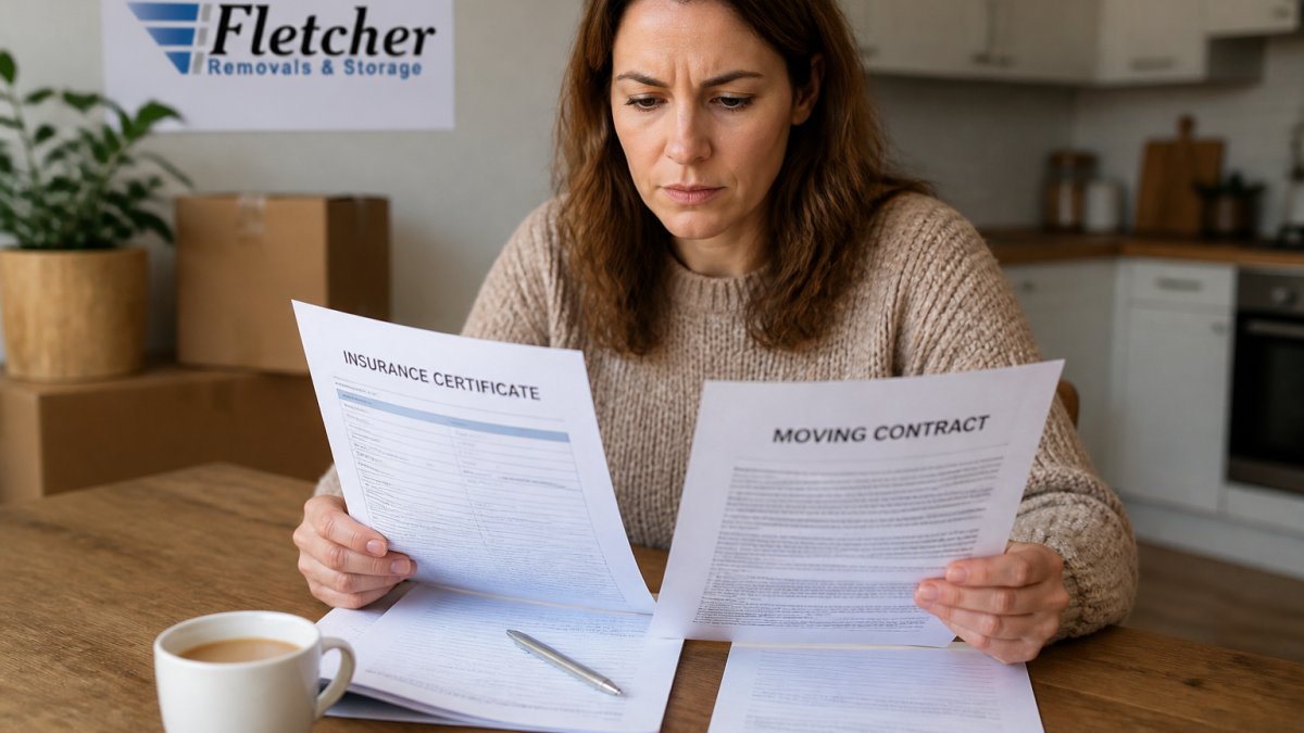 Checklist diagram for reviewing your removal company insurance and moving contract documents at home