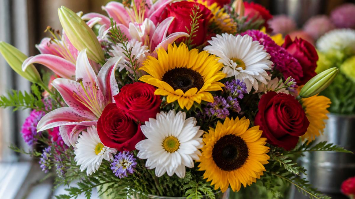 Infographic flowchart for picking birthday bouquets based on floral preferences, personality, and bloom types.